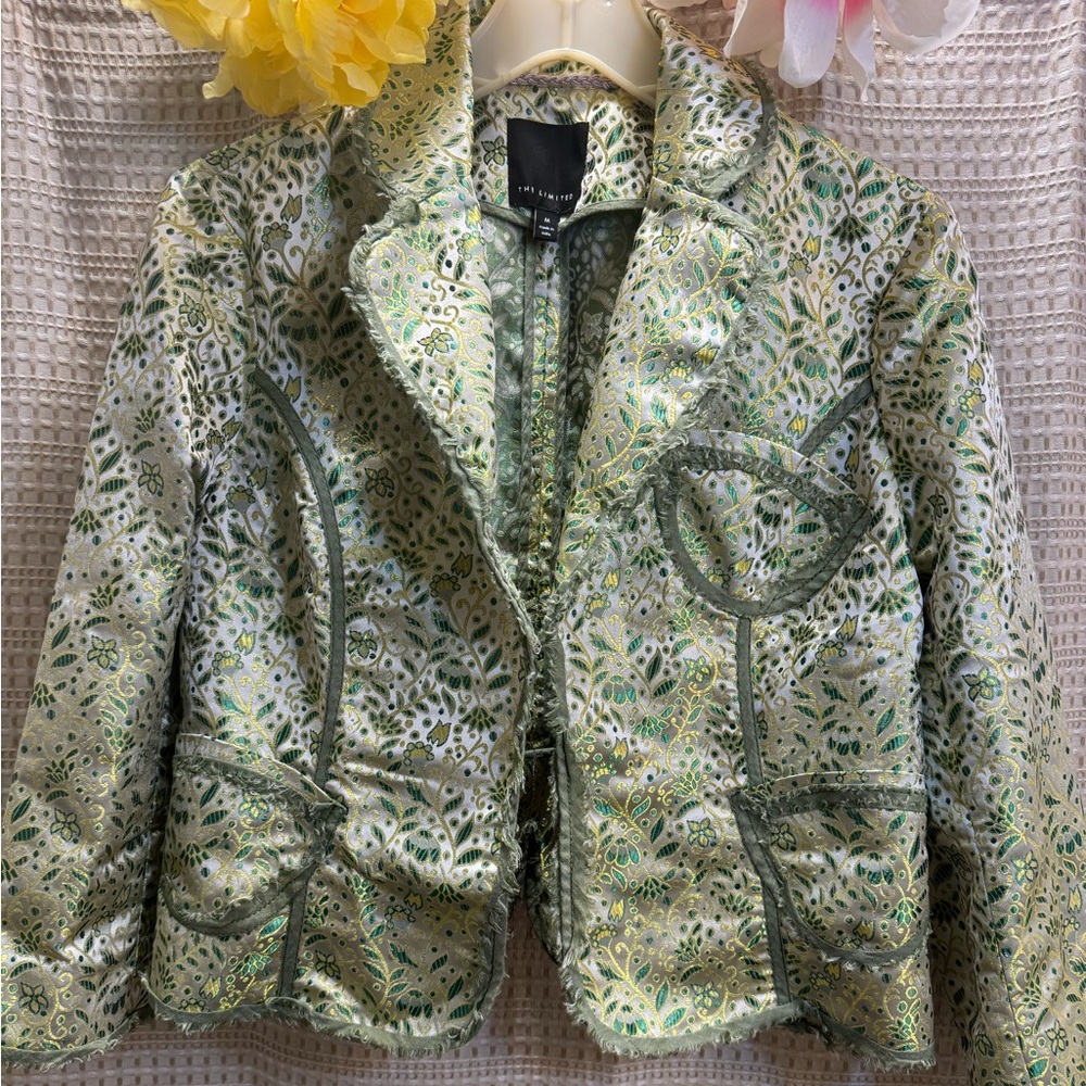 The Limited Green Metallic Floral Quilted Blazer
